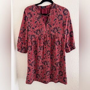 Madewell Pink Ruched V-Neck Sundress with Bishop Sleeves